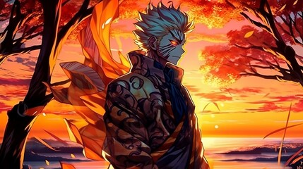 Anime villain in sunset (Ai generative art)