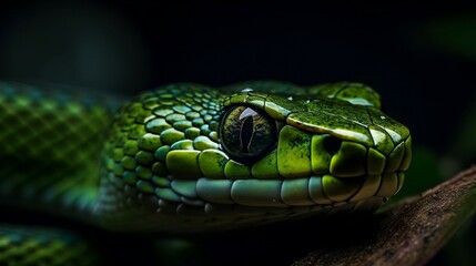AI-Generated: Close-Up of a Vibrant Green Viper - A Serpent's Mesmerizing Gaze