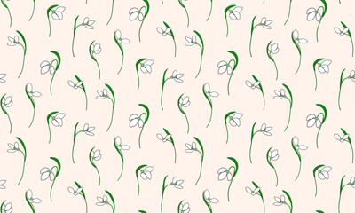 Seamless pattern Snowdrops. Vector First spring flowers for fabric, textile, wrapping paper.