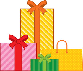 包装されたプレゼントボックスと紙袋