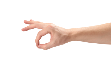 Male hand holding something, cut out