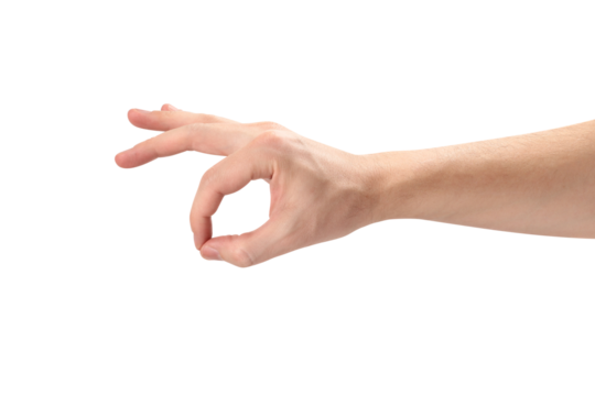 Male hand holding something, cut out