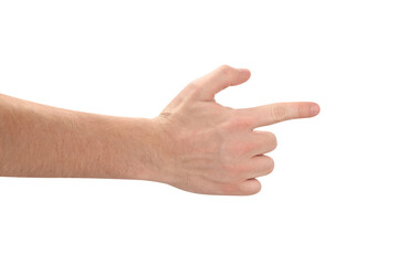 Male hand pointing at something, cut out