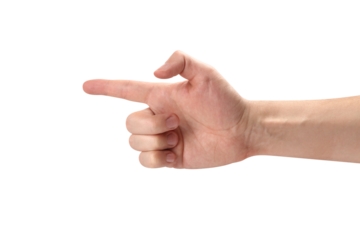 Male hand pointing at something, cut out
