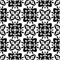 Vector geometric seamless pattern. Minimal ornamental background with abstract shapes. Black and white texture. Simple abstract ornament background. Dark repeat design for decor, fabric, cloth.