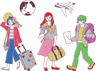 旅行の手描きイラストセット