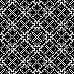 Vector geometric seamless pattern. Minimal ornamental background with abstract shapes. Black and white texture. Simple abstract ornament background. Dark repeat design for decor, fabric, cloth.