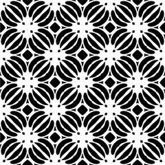 Vector geometric seamless pattern. Minimal ornamental background with abstract shapes. Black and white texture. Simple abstract ornament background. Dark repeat design for decor, fabric, cloth.