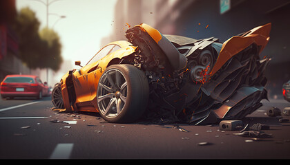 Car collision on the street. vehicles with damage. ai generative