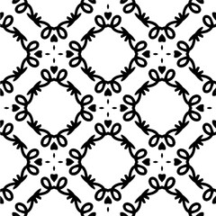 Vector geometric seamless pattern. Minimal ornamental background with abstract shapes. Black and white texture. Simple abstract ornament background. Dark repeat design for decor, fabric, cloth.