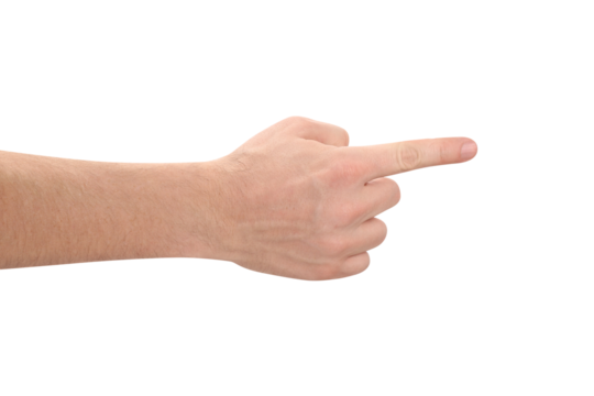 Pushing or pointing male hand, cut out