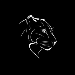 panther head dotwork tattoo with dots shading, tippling tattoo. Hand drawing wild animal emblem on black background for body art, minimalistic sketch monochrome logo. Vector illustration © artyway