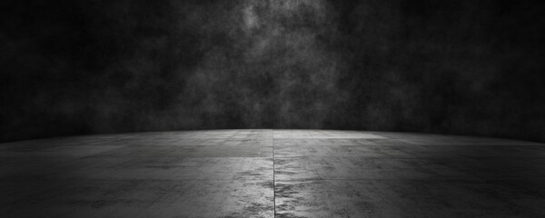 Tiled Concrete floor. Background of smoke on the Concrete floor. Concrete background for your design. 3d render. - obrazy, fototapety, plakaty