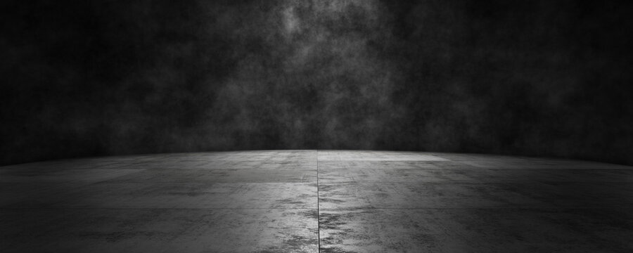 Tiled Concrete floor. Background of smoke on the Concrete floor. Concrete background for your design. 3d render.