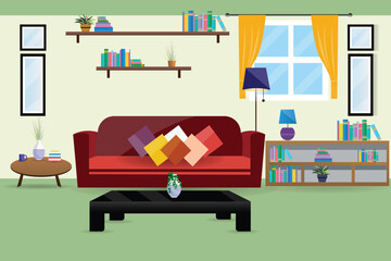 Living room interior with furniture vector illustration