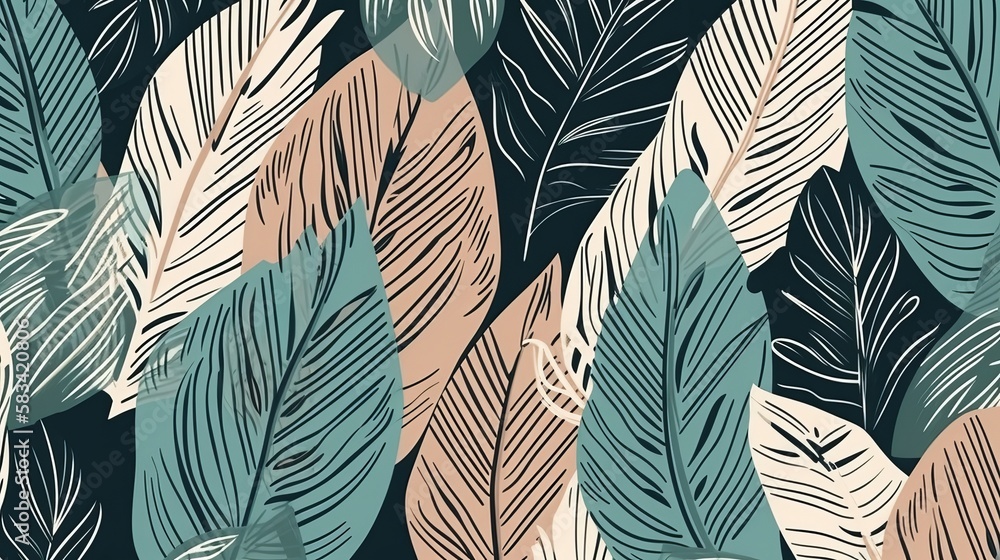 Poster abstract seamless pattern with tropical leaves. hand draw texture generative ai