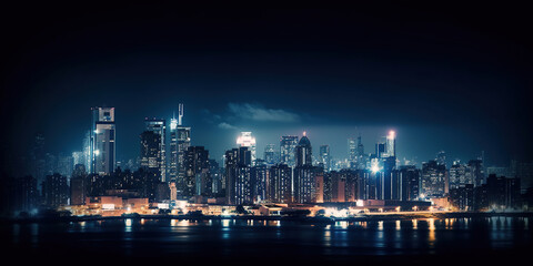 Plakat city skyline at night, generative ai