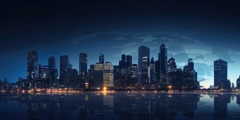 Fototapeta premium city skyline at night, generative ai