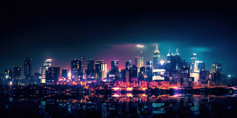 Obraz premium colorful night city skyline, generative ai