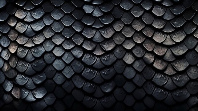 Black scales. Dragon, snake, lizard scale pattern Generative AI