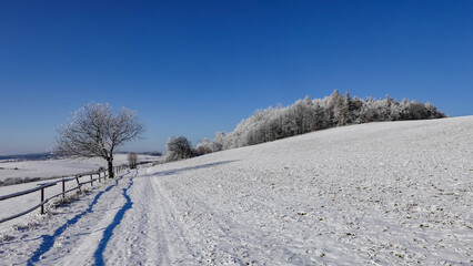 Fototapeta na wymiar Snowy landscape of the eastern part of the Žďárské vrchy