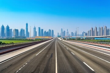 Empty Highway with Awe-Inspiring Shanghai City Skyline in Daylight, AI-Generated