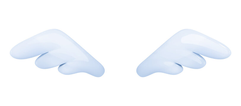 Two cartoon wings icon. Abstract shape wing bird. Cartoon decoration elements. Vector illustration 3d mockup