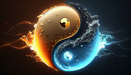 3d rendering, abstract background, colorful neon wavy line in Yin Yang Style, by generative AI