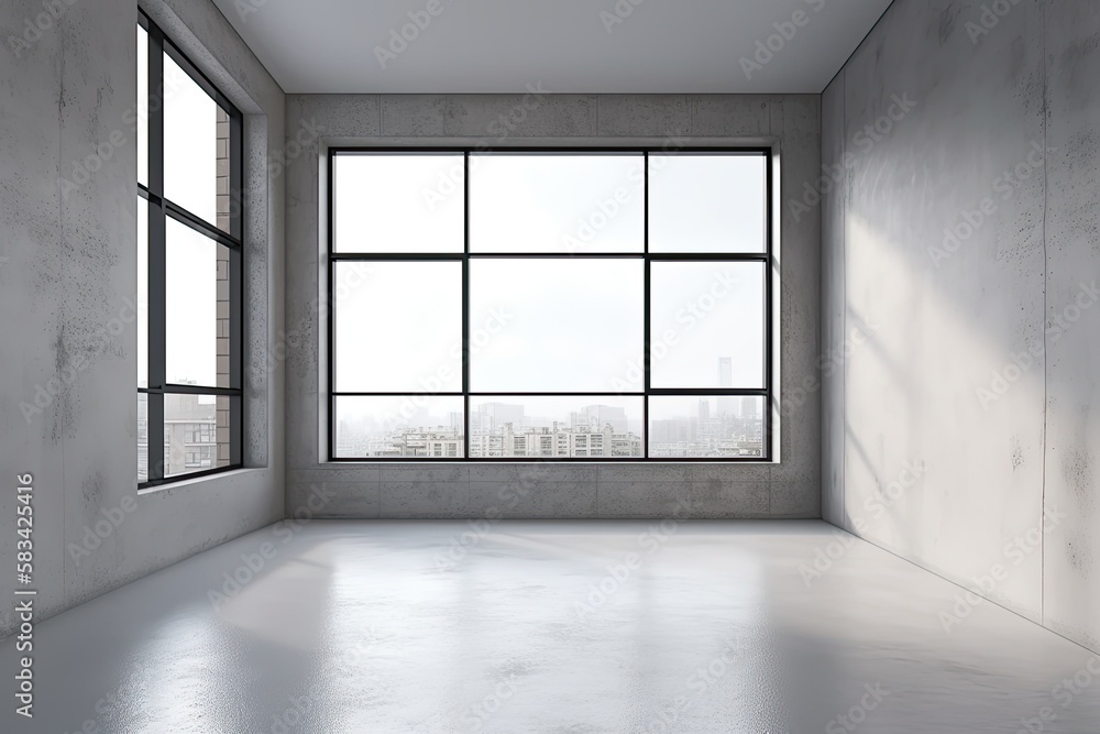 Poster a blank, white space with a window and light. generative ai