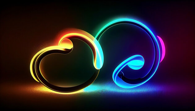 3d rendering, abstract background, colorful neon wavy line in Yin Yang Style, by generative AI