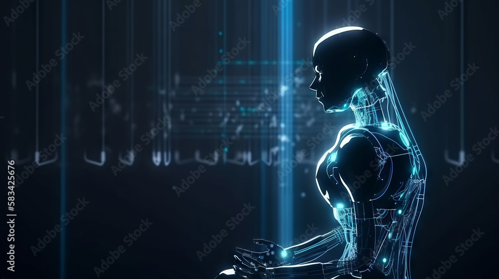 Poster humanoid robot in cyberspace. generative ai