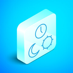 Obraz premium Isometric line Day and night with time icon isolated on blue background. Silver square button. Vector