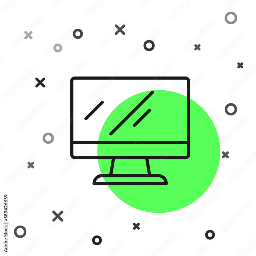 Poster black line computer monitor screen icon isolated on white background. electronic device. front view.