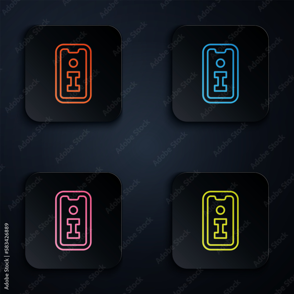 Poster color neon line information icon isolated on black background. set icons in square buttons. vector