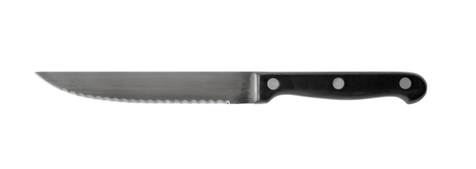 Steak knife, with black handle, isolated on white background
