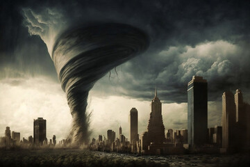 a tornado striking a city, generative ai - obrazy, fototapety, plakaty