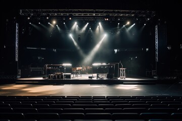 Empty musical stage with lights, generative ai