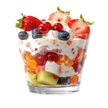 Fruit salad with yogurt isolated