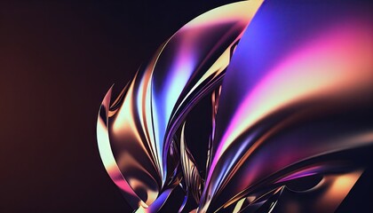 Abstract 3d renders holographic twisted wave in motion. Gradient design element for banners, backgrounds, wallpapers, and covers. Generative AI.