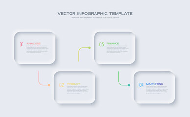 Obraz premium Neumorphism design infographic, 4 step timeline illustration. Minimal clean design.