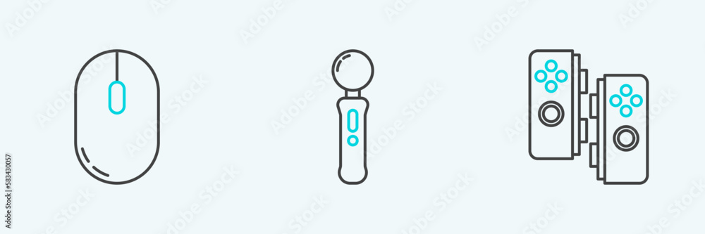Aufkleber set line gamepad, computer mouse and icon. vector