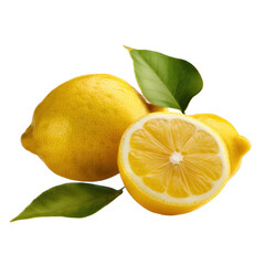 Lemons and a sliced lemon with leaves isolated