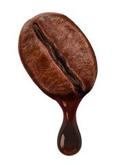 Drop of coffee dripping from coffee seed. Png transparency