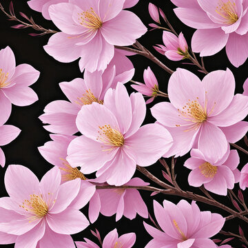 blossom pink sakura flowers closeup  oil painting with generative AI technology