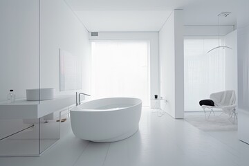 Fototapeta na wymiar White bathroom interior with window. Generative AI