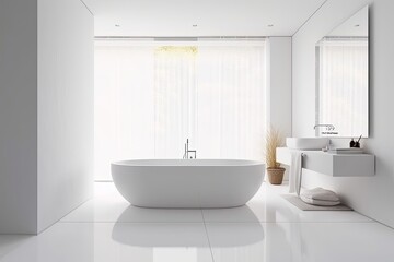 Naklejka na ściany i meble Minimalistic white bathroom interior. Generative AI