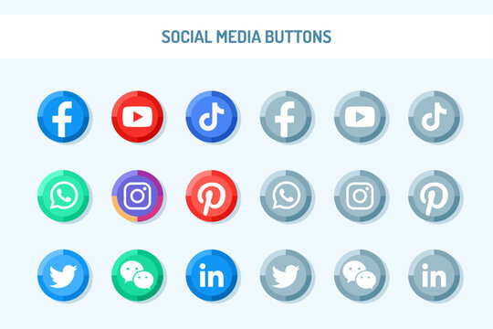 Colecci&oacute;n de logotipos de redes sociales populares en color y gris