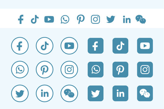 Colección de logotipos de redes sociales populares en blanco y azul