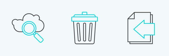 Set line Next page arrow, Search cloud computing and Trash can icon. Vector