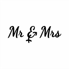 Mr and Mrs word design with gender symbol in and sign.